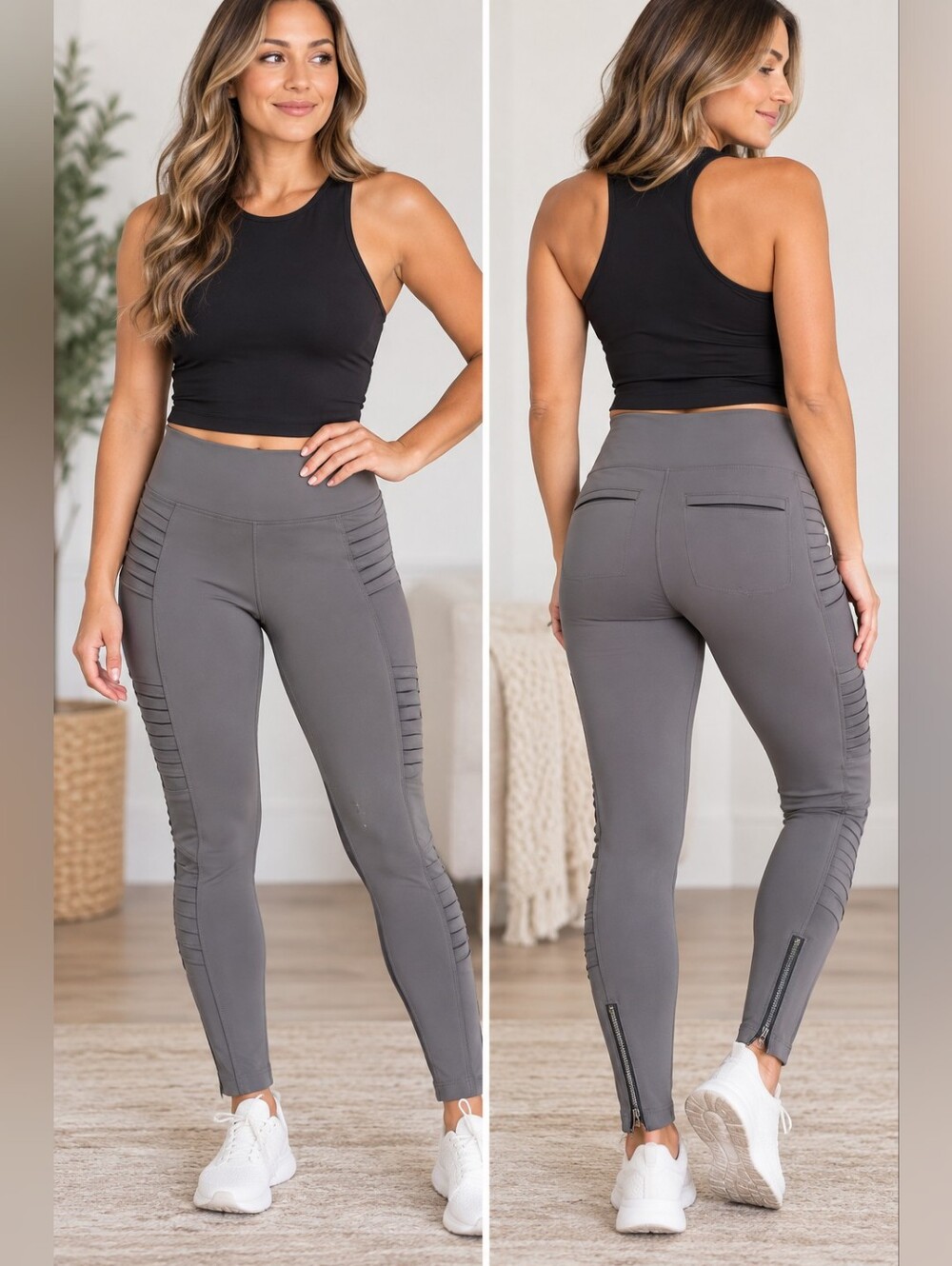 Athleta Delancey Moto Tight Leggings XS Minimalist Grey Ankle Zip